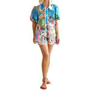 Esea Womens  2Pc Linen-Blend Shirt & Short Set